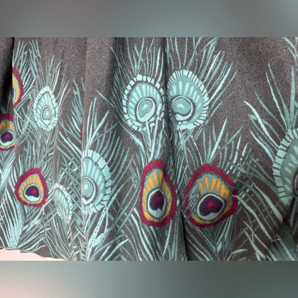 H&M peacock feather flare midi skirt size 6 turquoise green bohemian boho hippie - Picture 13 of 14